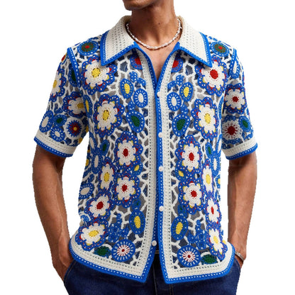 Ethnic Style Crochet Knitted Shirt Short Sleeved