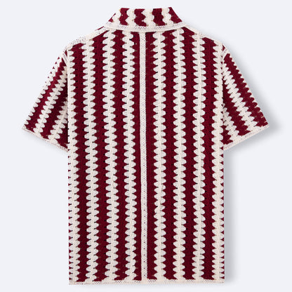 Vintage Stripe Knitwear Crocheted Short-sleeved Hollow Shirt