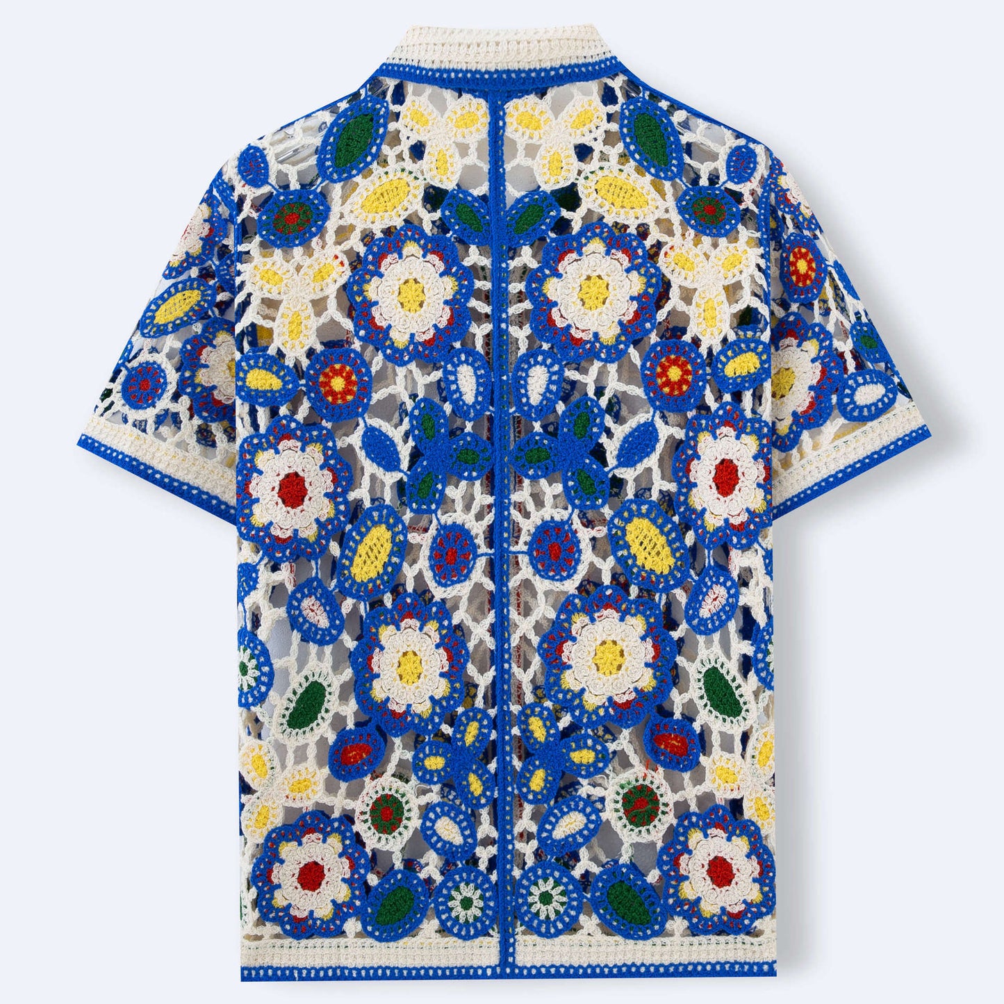 Ethnic Style Crochet Knitted Shirt Short Sleeved